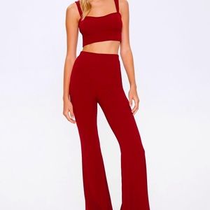Red Crop Top and Flare Legging Set